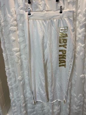 Baby Phat white and gold wide leg pants